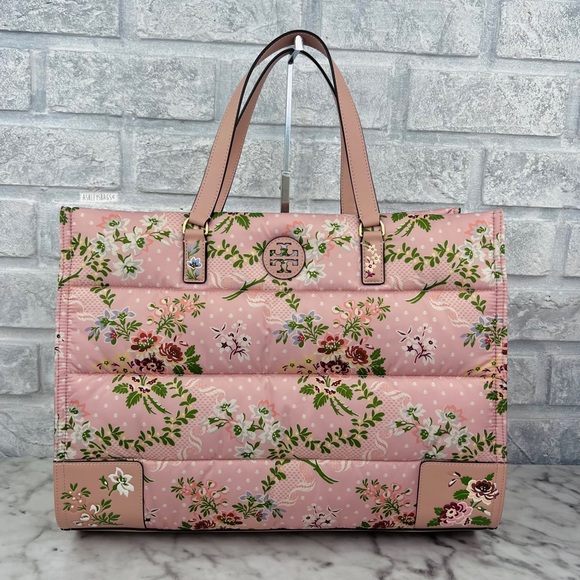 Tory Burch Handbags - Tory Burch Large Ella Nylon Quilted Tote In Pink Sugar Berry Floral